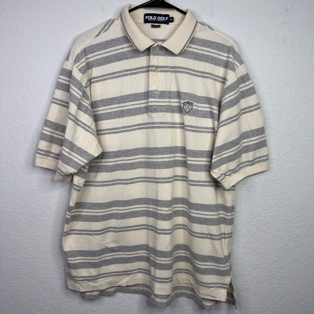 Polo Golf Ralph Lauren Shirt Mens XL Gray Striped Short Sleeve Athleisure Preppy